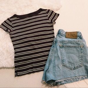 American Eagle Maroon Striped 90s Style Crop Top